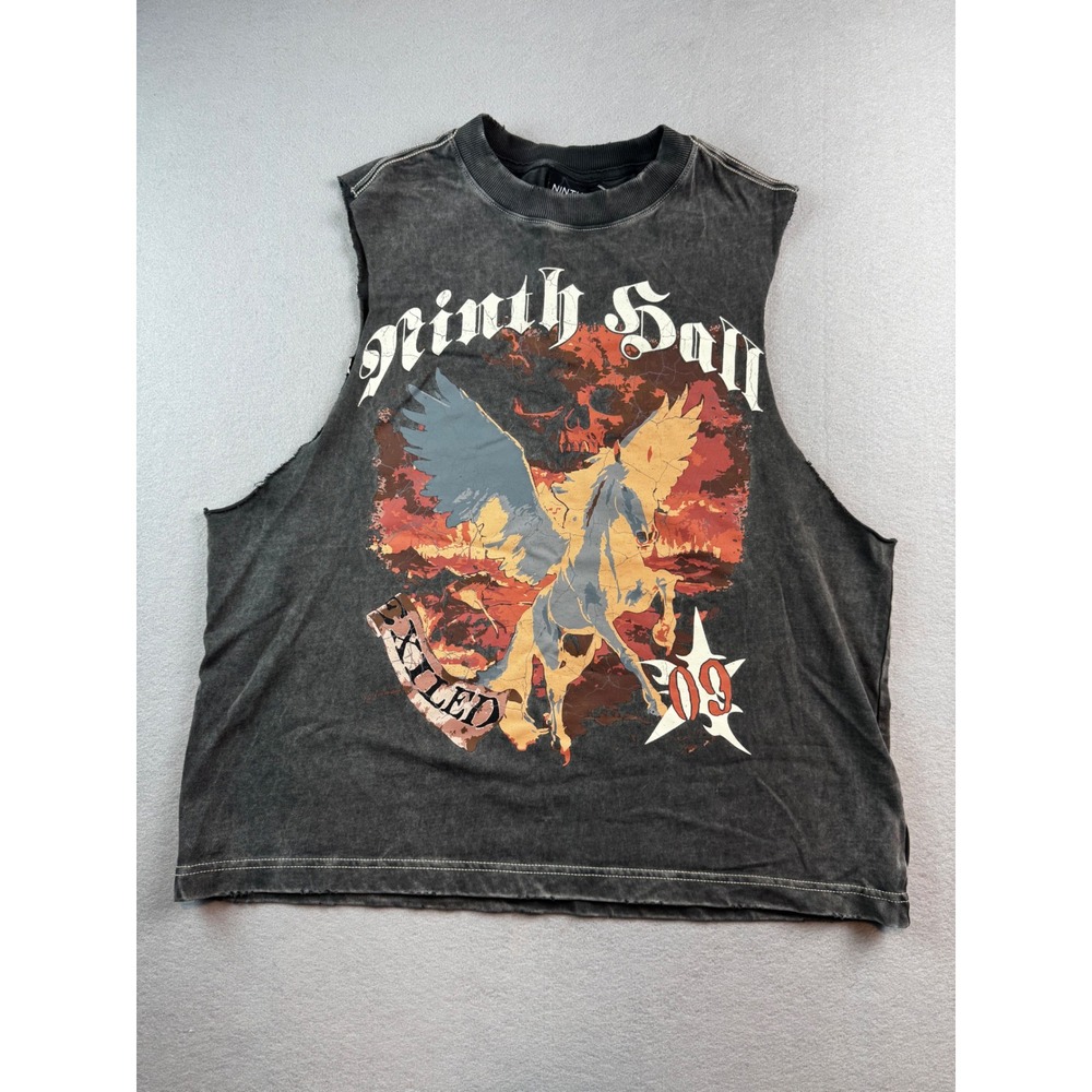 Ninth Hall Mens Faith Over Fear Pegasus Muscle Tee Charcoal Gray Boxy Small
